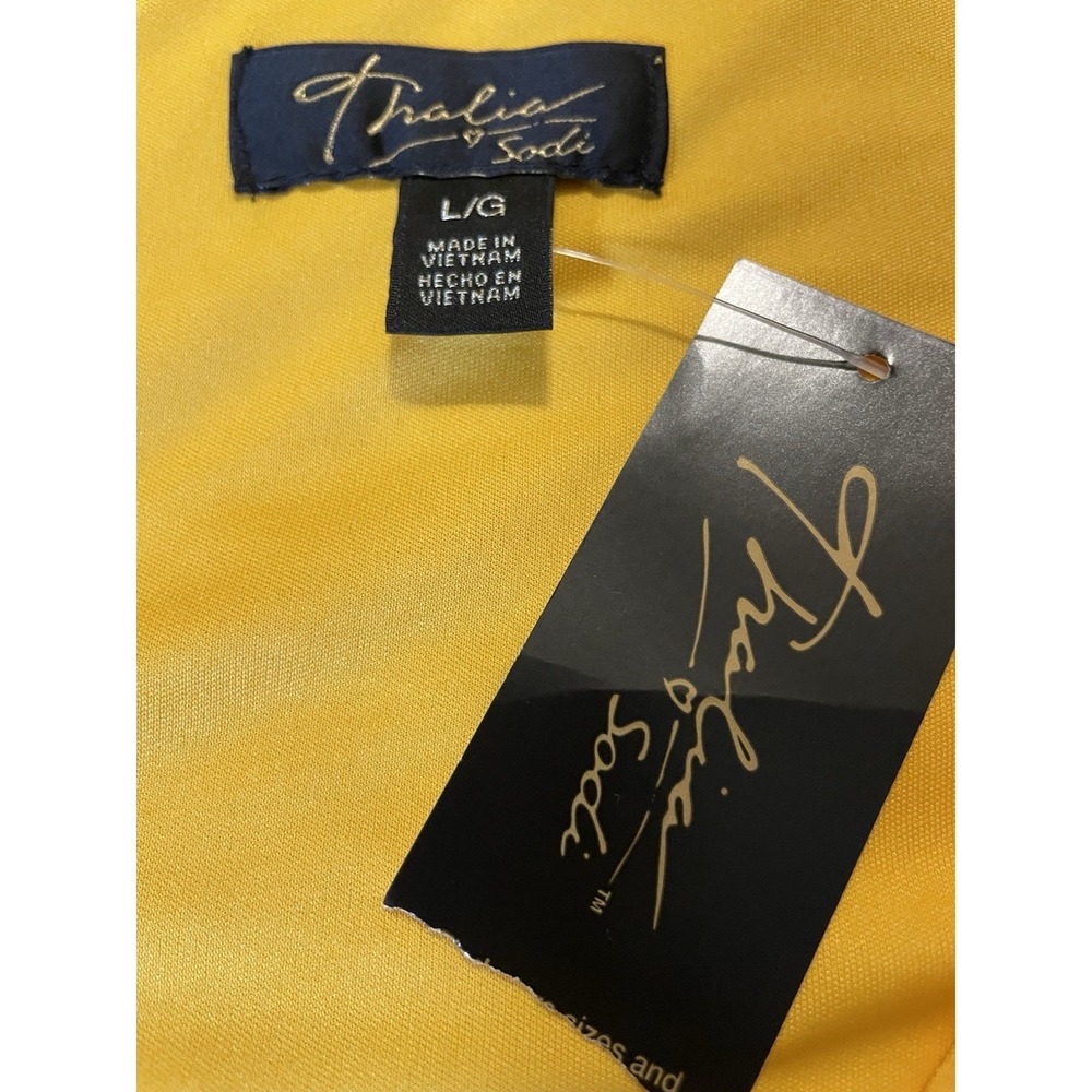 Thalia Sodi Studded Faux Wrap Dress L Yellow Gold Side Ruched  Slanted Hem Party - Picture 14 of 16